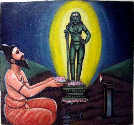 Bhogar worshipping Lord Dandāyudhapāni.