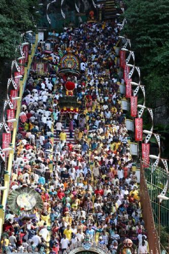 Devotees pay homage to Lord Murugan during Thaipusam at Batu Caves