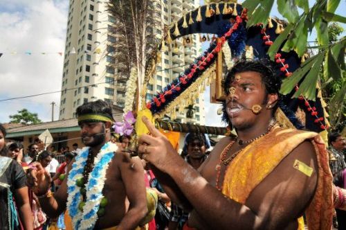 Kavadi-bearers at the Arulmigu Thendayuthapani Temple in Johor Baru